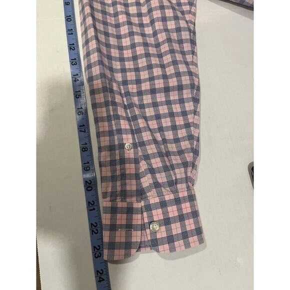 Lands' End Mens Button-up Long-sleeve Shirt. Size 15-32 100% Cotton, Pink Plaid - Picture 8 of 10